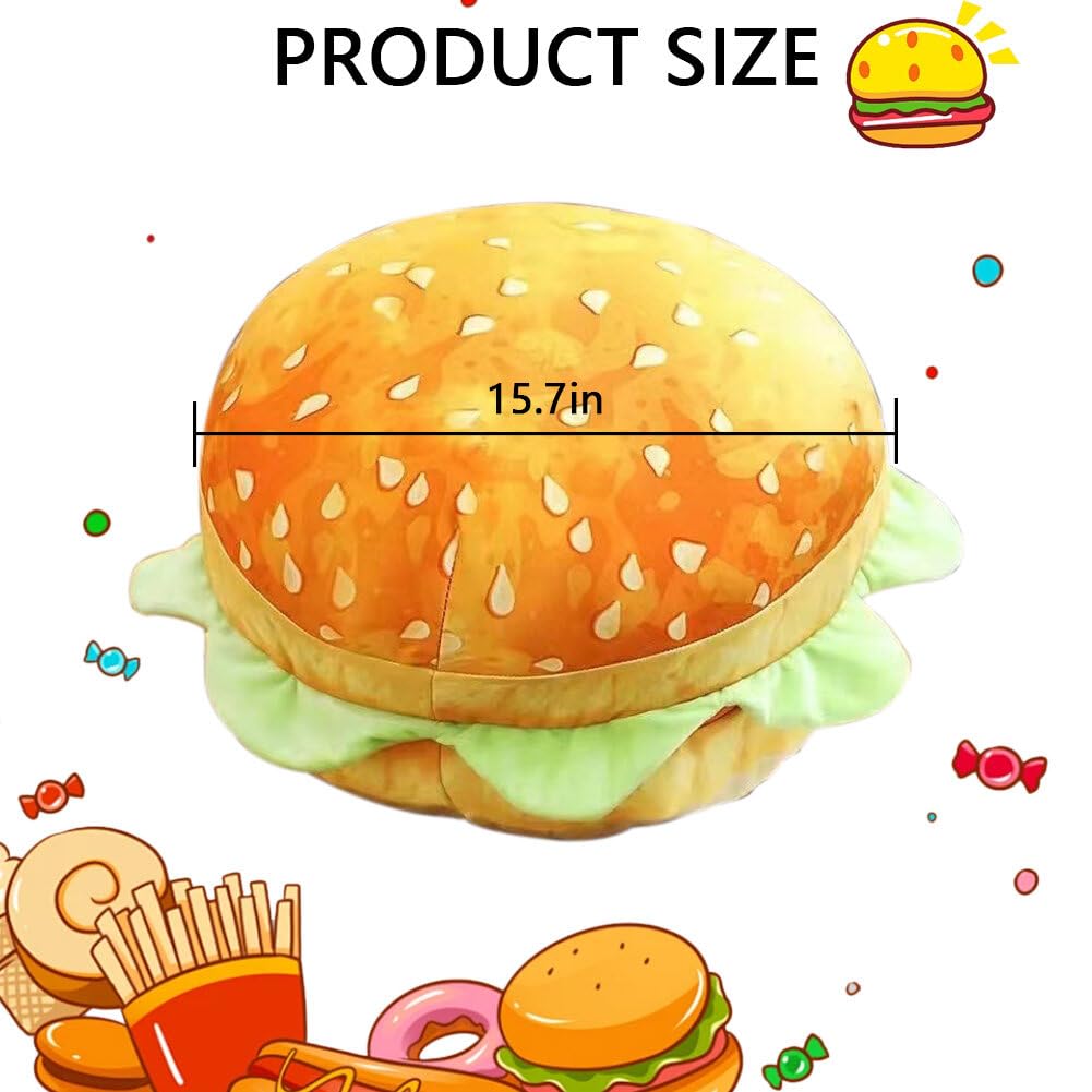 GKWW Cheeseburger Plush Pillow Hamburger Stuffed Pillow Giant 3D Simulation Burger Cushion Fluffy Cheeseburger Plushie Pillow Toys Gift for Room Decor Holiday Birthday