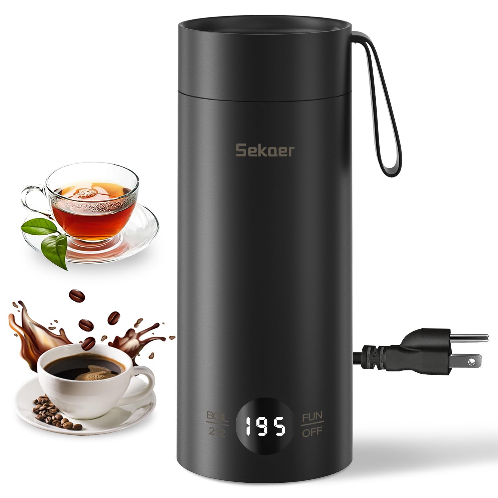 Sekaer Small Travel Portable Electric Kettle, Mini Tea Kettle Hot Water Boiler, 0.5L & 500Watts, with 4 Variable Presets and 304 Stainless Steel, SKE-850B