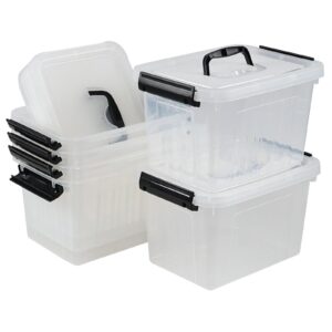 Ysmiltion 6 Quart Clear Small Storage Boxes with Handles, Plastic Storage Latching Bins, 6 Packs