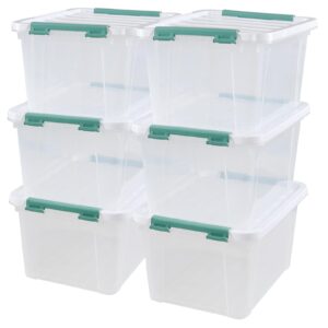 ramddy 6 pack 20 quart plastic storage bins with lids, clear latching container box