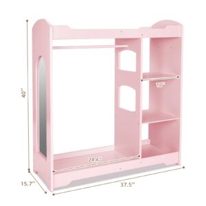 OOOK Kids Dress up Storage with Mirror, The Kids Closet Organizers and Storage Also Includes Kids Clothing Rack, Helping Children Manage Own Clothes, Nice Dressers for Kids Room, Nursery