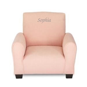 Generic Kids Personalized Chair, Personalized Kids Upholstered Rocking Chair, Toddler Chair with Personalized Name, Comfy Kids Armchair, Kids Chair with Personalization (Blush Suede, Legs), KC100L-PN