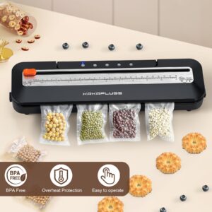 Vacuum Sealer, Automatic Food Sealer Machine, Dry/Moist Sealer, Built-in Cutter, with 15 Sealing Bags & Air Suction Hose & Extra Gasket, for Bags, Jars and Containers Food Fresh and Storage, Black