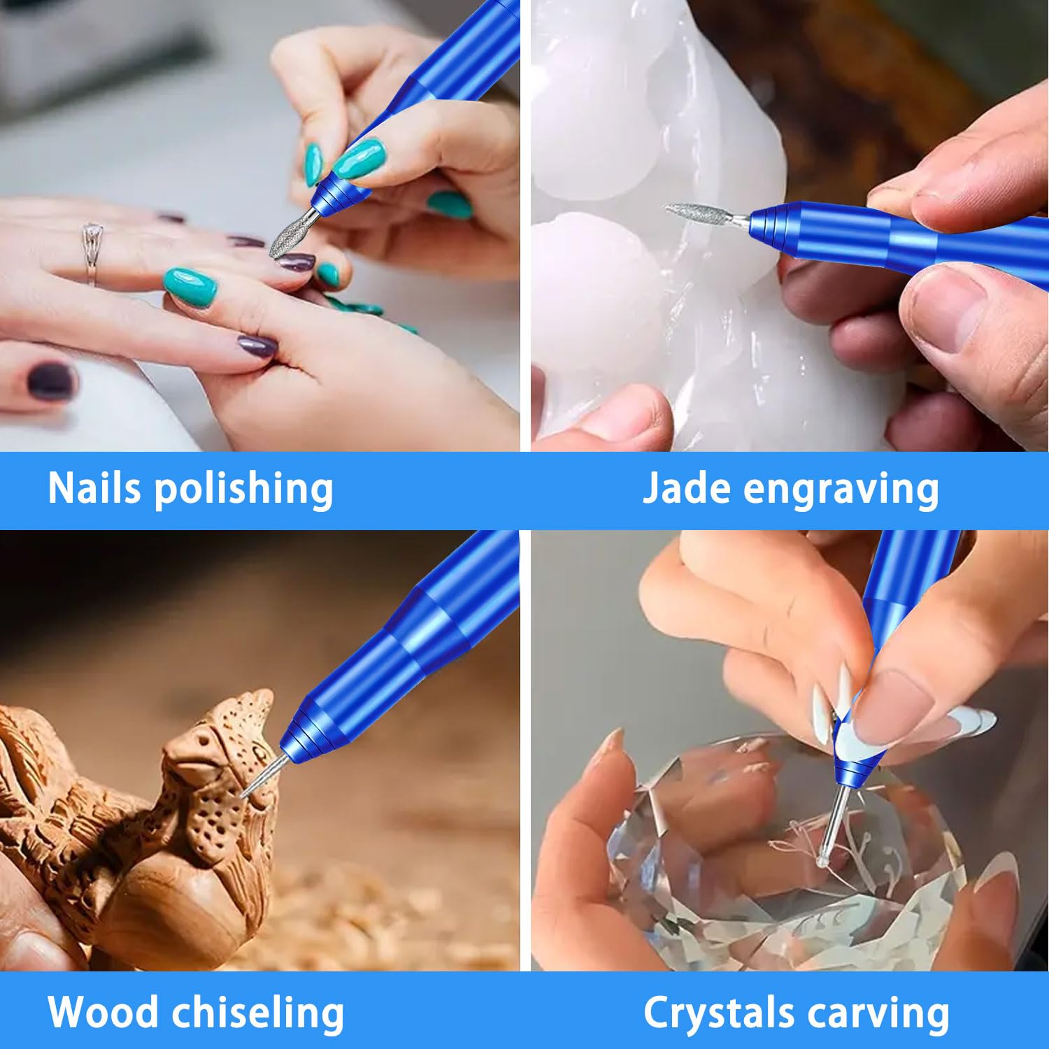 FOLAI USB Rechargeable Engraving Pen - Versatile Customizer Engraver Tool for Jewelry, Wood, Metal,Plastic,Glass,Stone,Manicure & More -Portable, Ideal for DIYers (Blue)