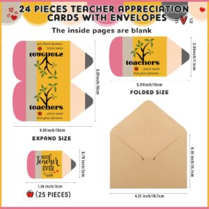 Spakon 24 Sets Christmas Appreciation Cards for Teacher with Envelope and Sticker Pencil Shape Card Thank You Card Bulk Inspirational Quotes Card Teacher Thank You Note Teacher Appreciation Gift