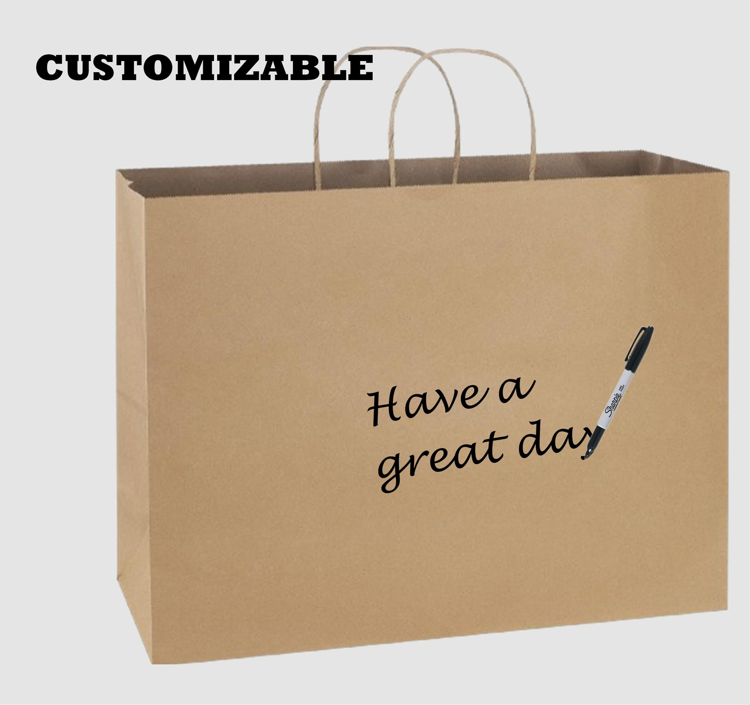 Premium 10x5x13 Paper Bags with Handles - Pack of 100, Kraft Paper Bags Ideal for Shopping, Wedding, Business, Retail, Craft, Gifts & More - Durable, 100% Recyclable Brown Quality Bags