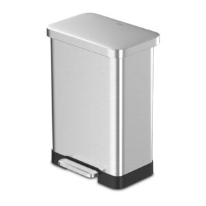 qualiazero 75l/19.8gal heavy duty hands-free stainless steel commercial/kitchen step trash can, fingerprint-resistant soft close lid, rectangle shape (75l rectangle)