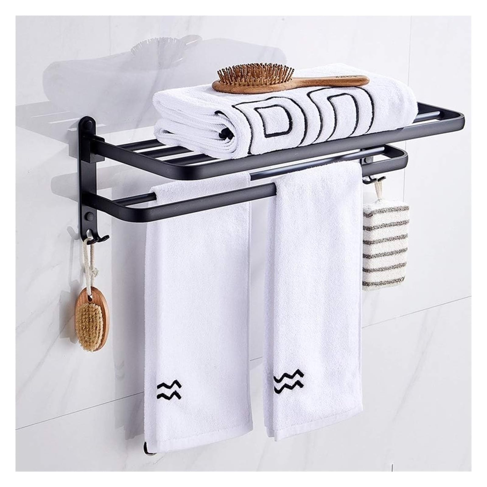 Towel Racks Towel Shelfs,Bathroom Towel Rack Aluminum Alloy Black Oil Brushed Bath Towel Holder Foldable Fixed Bath Towel Holder Space Aluminum Bathroom Shelf Bathroom Kitchen Hardware/39Cm (Size : 3