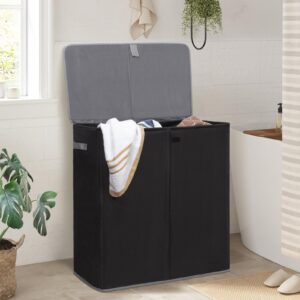 WOWLIVE Laundry Hamper with Lid,160L Large Laundry Basket 3 Section with Removable Washing Bags,Collapsible Waterproof Dirty Clothes Hamper for Laundry Room Bathroom Dorm,Black