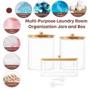 COAZEX 3 Pack Acrylic Laundry Powder Container & Dryer Sheet Holder, Large Laundry Room Organization Jars and Storage Box Dispenser with Lid, Labels & Scoop for Powder, Detergent, Scent Booster