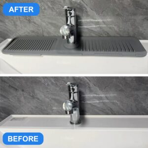 Kitchen Sink Splash Guard, Silicone Draining Mat for Kitchen Sink Sponge Holder Drying Mat for Kitchen Counter Faucet Handle Drip Catcher Tray Mat Sink Accessories Gadgets for Kitchen Bathroom - Grey