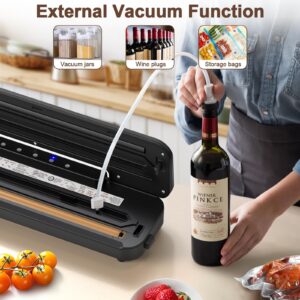 Vacuum Sealer, Automatic Food Sealer Machine, Dry/Moist Sealer, Built-in Cutter, with 15 Sealing Bags & Air Suction Hose & Extra Gasket, for Bags, Jars and Containers Food Fresh and Storage, Black