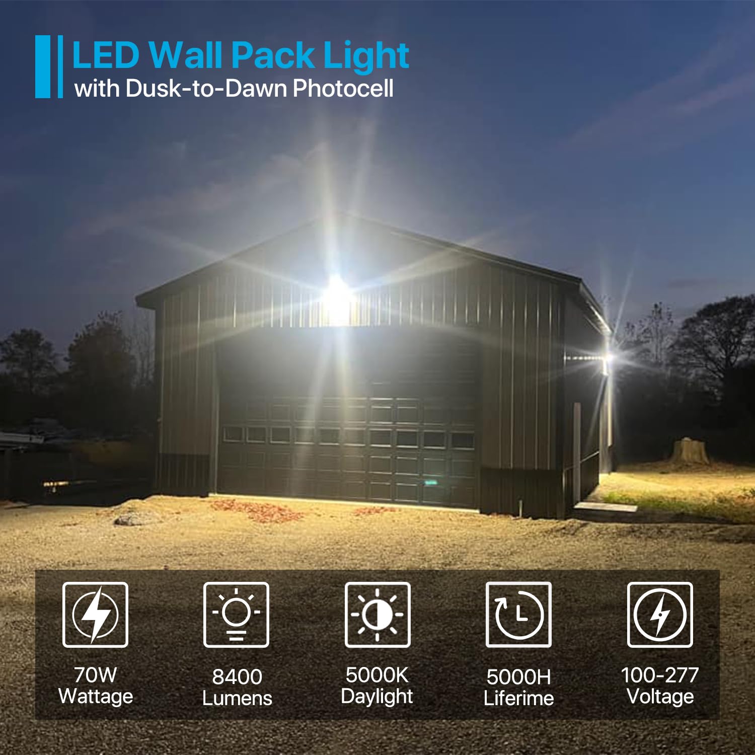 Upgraded LED Wall Pack Lights with Dusk to Dawn Photocell, 2Pack Led Wall Lights 70W IP65 Waterproof Wall Mount Outdoor Wall Lights Fixture 8400LM 5000K Daylight Outdoor Flood Lights for Warehouse