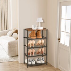 RUNJIMY Metal 5 Tier Shoe Rack for Front Door Entrance, Entryway, and Closet Shoe Organizer with 4 Sturdy Metal Mesh Shelves and Wooden Top, Holds 10 Pairs, Ideal for Storage or Display