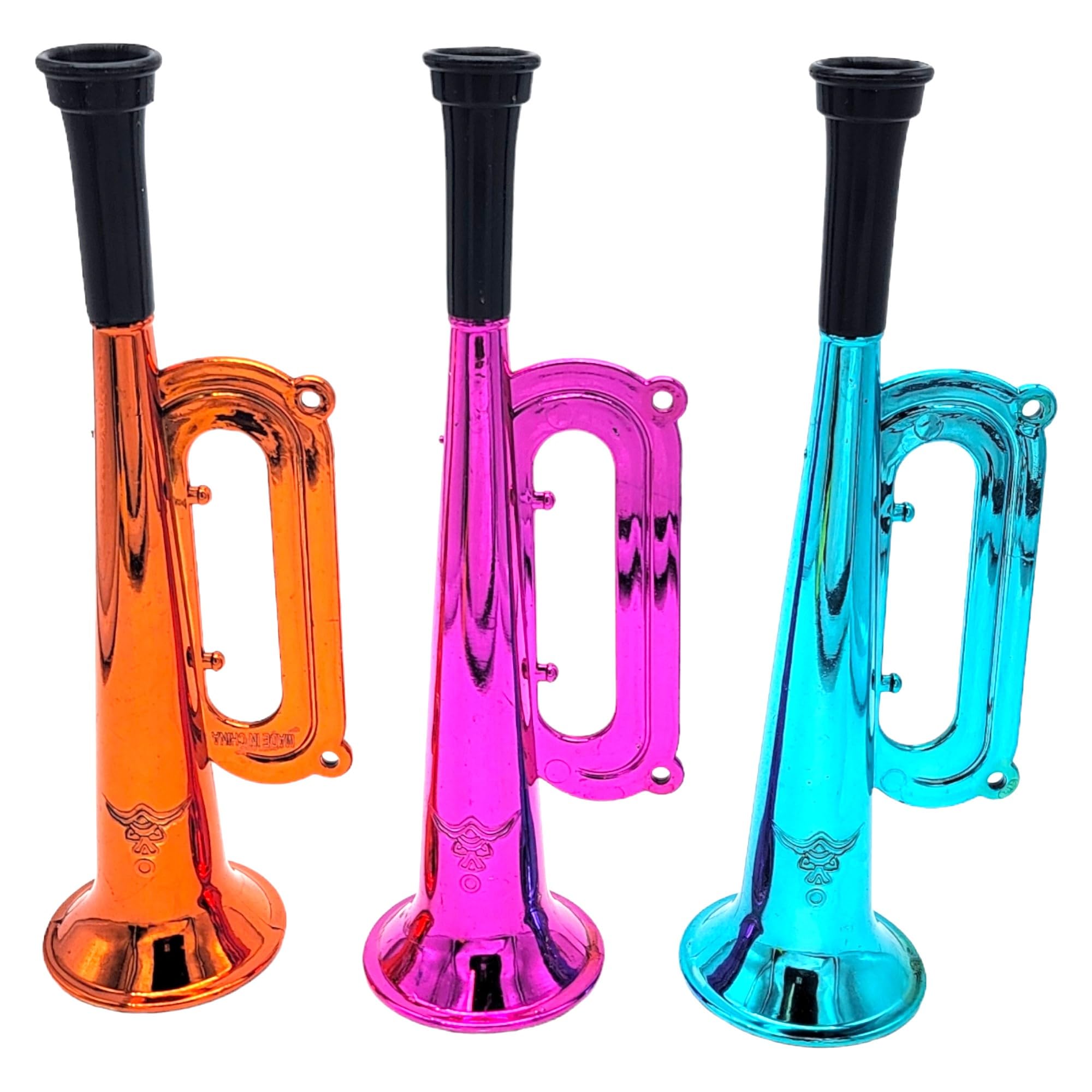 Metallic Trumpet Noise Makers - 12 Pack (7") Fun Mini Shiny Blow Horn Plastic Musical Noisemaker for New Year Birthday Party Favor, Sport School Graduation Events (Metallic Trumpets, 12, Pack)