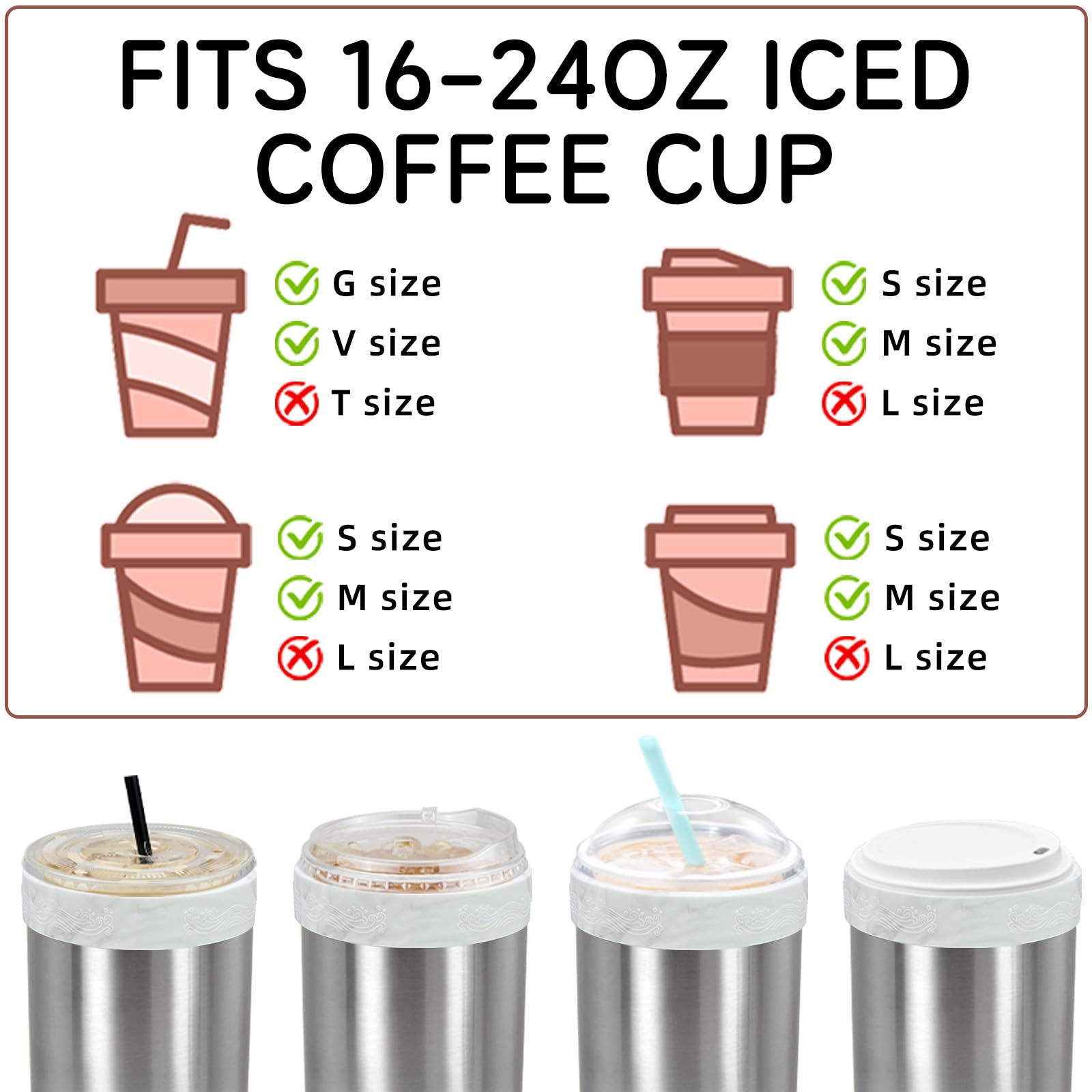 XccMe Iced Coffee Silicone Ring for Cold Beverages,Reusable Silicone Lid for 30oz Stainless Steel Tumbler,for YETI,RTIC,BJPKPK,for The Cup Mouth Diameter 3.9-4 inch (Marble)