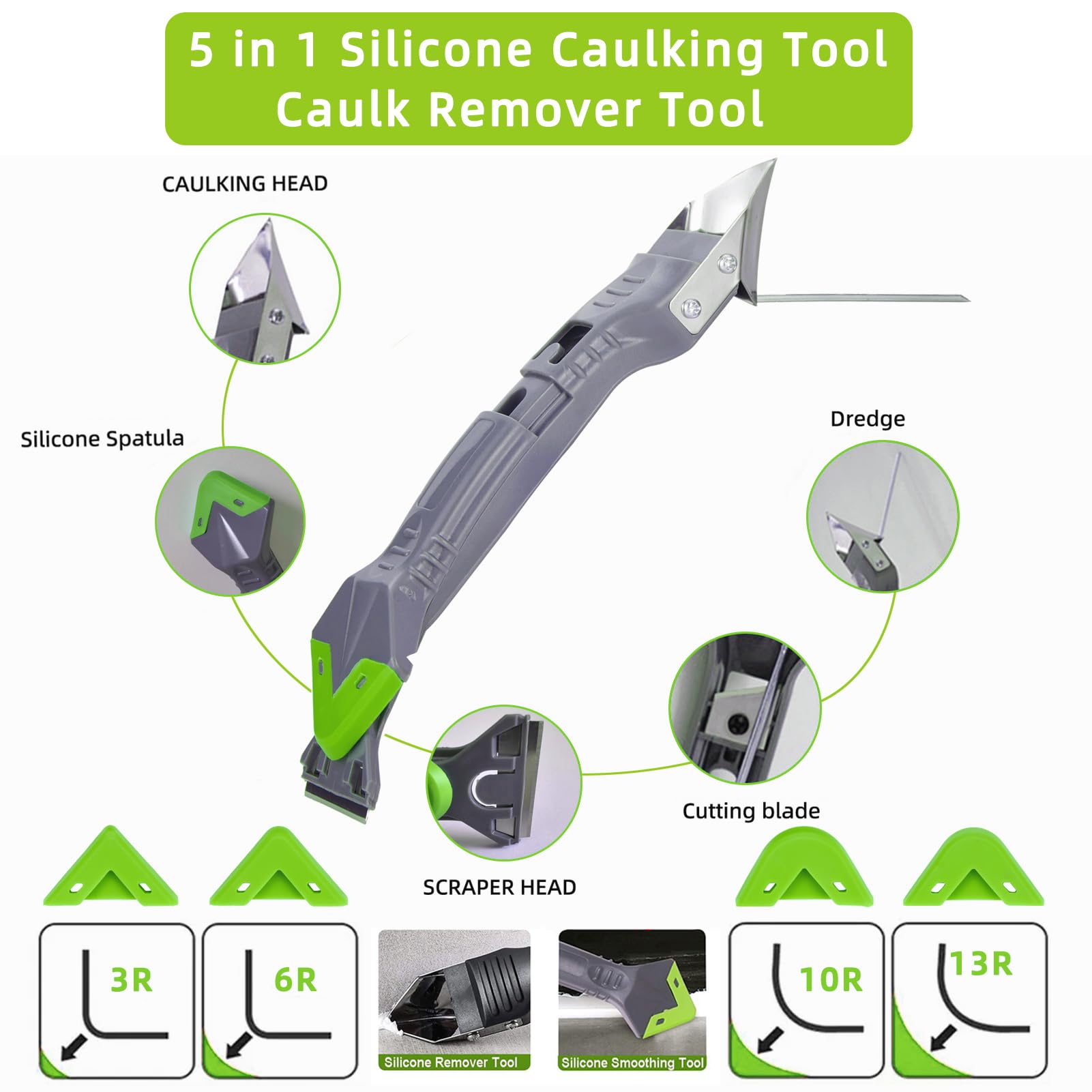 Variety Caulking Tool Kit, Caulking Gun, Silicone Sealant with Gun - All-Purpose 100% Clear Silicone Caulk (10 oz Tube), and 5 in 1 Scraper/Smoothing Tool, Sandpaper, Gloves and Masking Tape