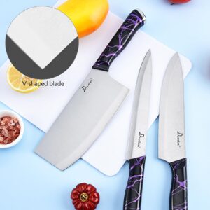 FTNESGYM Knife Set, 9-Piece Kitchen Knife Set with Block, Sharp Stainless Steel Chef Knife Set, Professional Cooking Knife Set with Foldable Cutting Board, Knives with Ergonomic Handle (Purple)