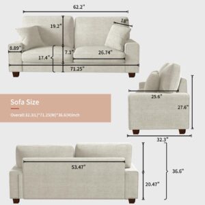 DOPEDIO Modern Living Room Chenille Recliner Sofa Small Sofa,loveseat Sofa,Removable Sofa Cover Space Spring Cushions and Solid Wood Frame, Easy to Install (71.25inch，Beige)