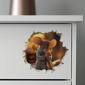 Praying Mouse Wall Hole Sticker - Faith - Religious - God - Hope - Spiritual - Sympathy - Church Mouse Wall Sticker with 3D Effect