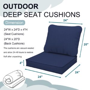 DYTXIII Outdoor Deep Seat Cushions Set 24 x 24 Inch for Patio Furniture,Water Resistant Chair Cushions Replacement Includes Seat Cushion & Back Pillow for Couch Sofa, Wicker Chair - Navy Blue