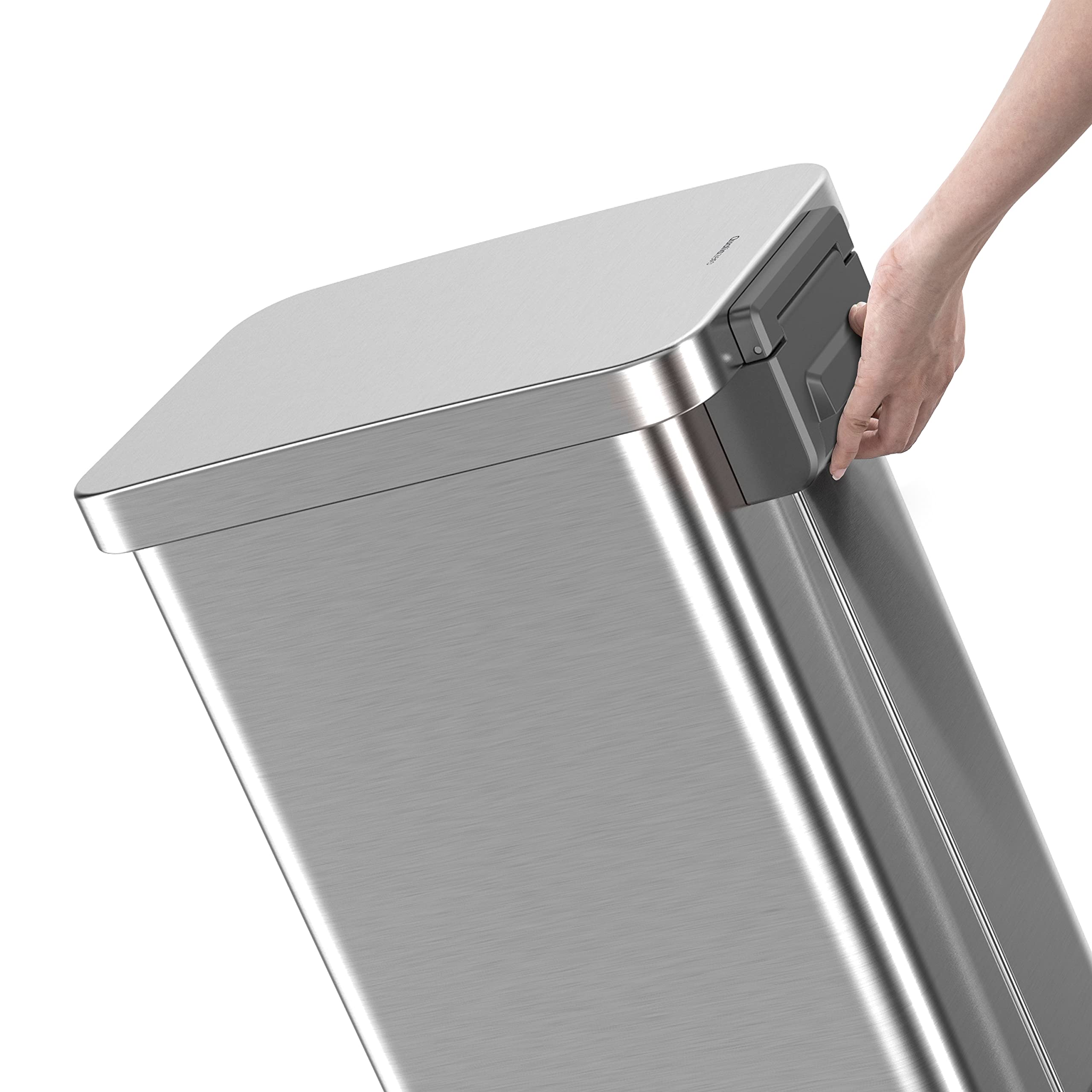 QUALIAZERO 50L/13Gal Heavy Duty Hands-Free Stainless Steel Commercial/Kitchen Step Trash Can, Fingerprint-Resistant Soft Close Lid, Slim Shape (50L Slim)