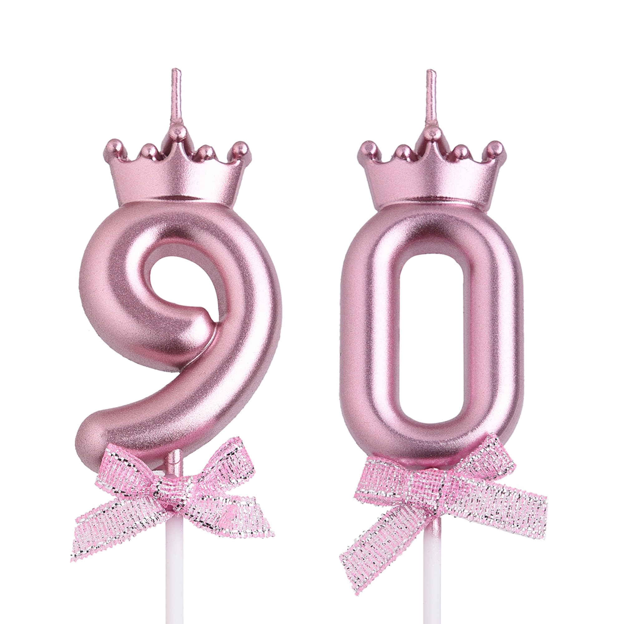 VSHILI 90th Birthday Candles, Rose Gold 90 Year Old Number Birthday Candles for Men Women, Happy Birthday Party Cake Topper Decoration Gifts for 90th Wedding Anniversary Celebration