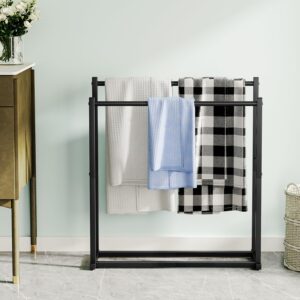 Honiter Towel Racks for Bathroom, 2 Tiers Wider Towel Drying Rack Outdoor, Free Standing Towel Rack, Pool Towel Blanket Stand and Display Rack for Oversized Bath Towels, Black