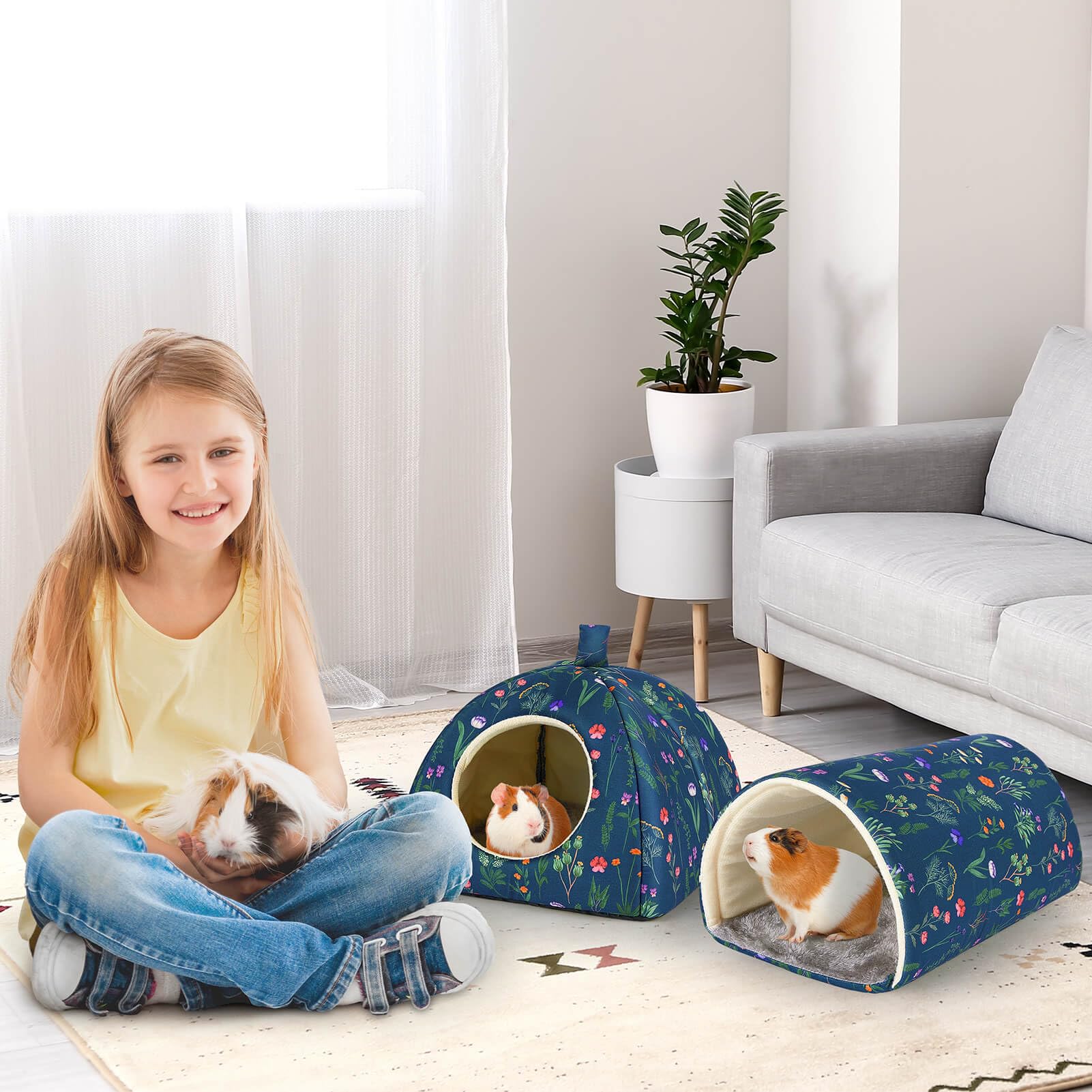 Glittme Guinea Pig Hideout, Soft Guinea Pig Bed and Tunnel, 2 Pack Washable Guinea Pig Tunnel with House Guinea Pig Accessories for Hamster, Rabbit, Bunny, Small Animal