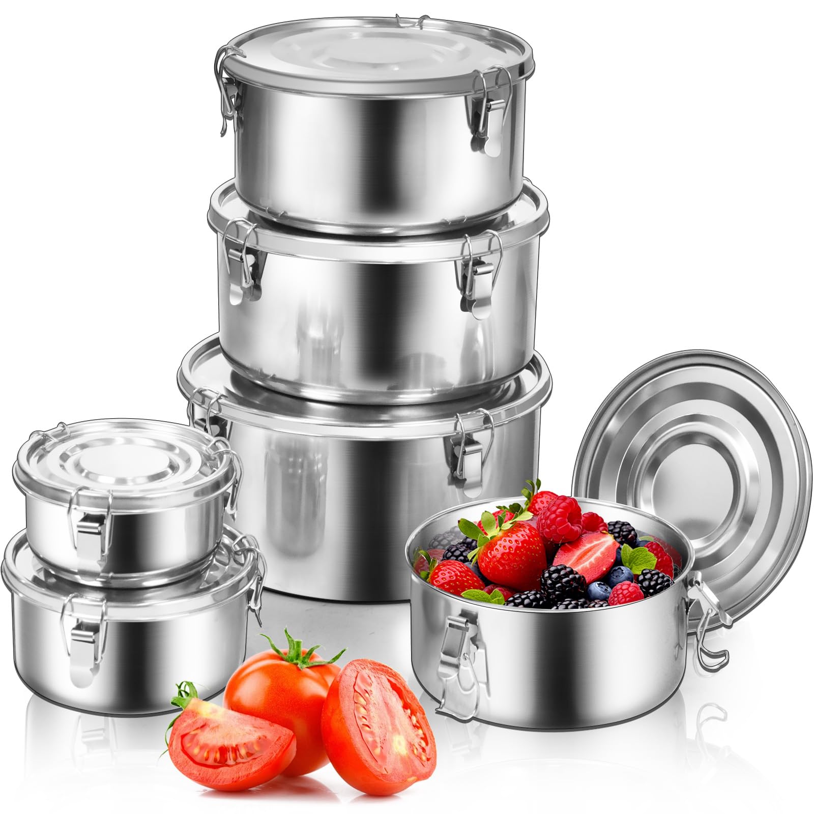 LEEPENK 6 Pcs 304 Stainless Steel Containers With Lids Stainless Steel Snack Containers for Kids,Kimchi Containers Leakproof Stainless Steel Food Storage Containers for Lunch Soup Salad Leftover