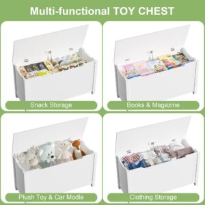 Mancofy Kids Wooden Toy Box Storage, Wooden Toy Chest/Bench for Girls Boys, Wooden Storage Organizer with Safety Hinged Lid for Ages 3+, Children's Furniture (White)