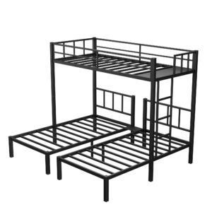 Twin Over Twin Over Twin Triple Bunk Bed for Kids,3 Bed Bunk Beds for 3,Metal Triple Bunk Beds with Built-in Desk,Separates Into 3 Twin Beds,Noise Reduced Structure,Black