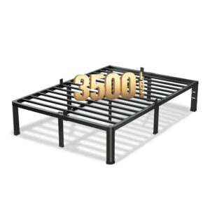 vipshow 18 inch queen bed frame, 3500lbs heavy duty metal platform with round corner legs mattress slide stopper, steel slat support no box spring needed, noise free, non-slip, easy assembly