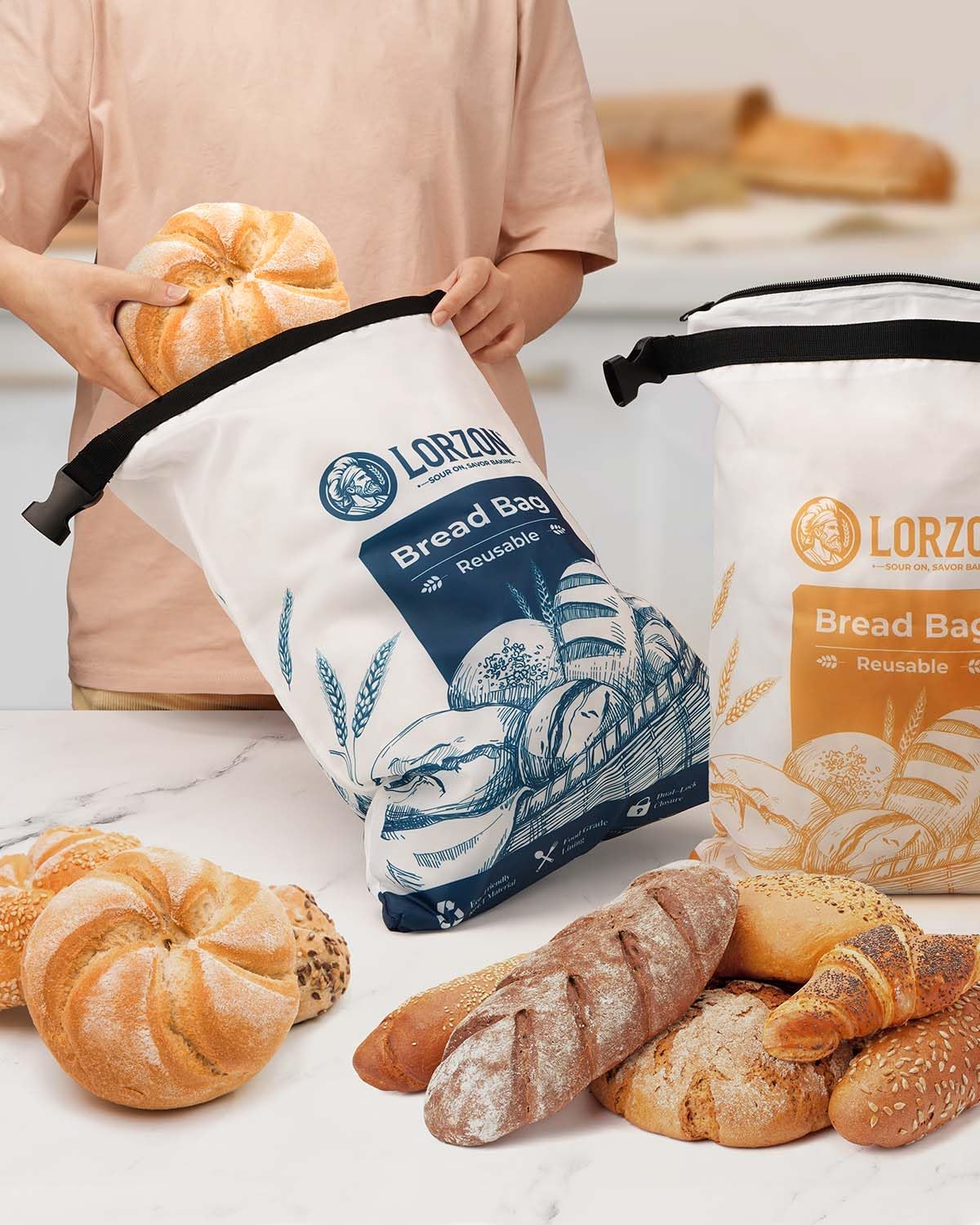 2-Pack Bread Bags to Keep Fresh, Reusable Bread Bags for Homemade Bread, Sourdough Bread Bags with Zipper, Large Bread Loaf Freezer Bags