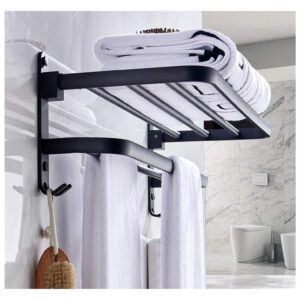 Towel Racks Towel Shelfs,Bathroom Towel Rack Aluminum Alloy Black Oil Brushed Bath Towel Holder Foldable Fixed Bath Towel Holder Space Aluminum Bathroom Shelf Bathroom Kitchen Hardware/39Cm (Size : 3