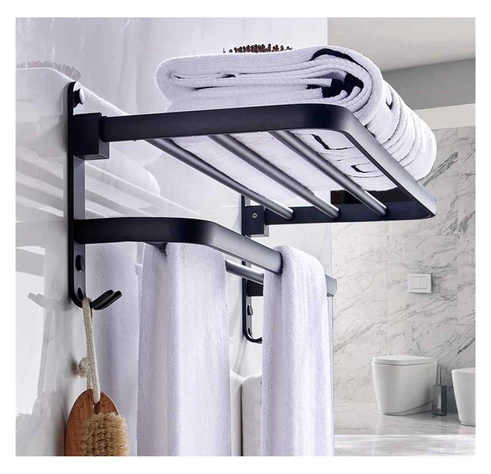 Towel Racks Towel Shelfs,Bathroom Towel Rack Aluminum Alloy Black Oil Brushed Bath Towel Holder Foldable Fixed Bath Towel Holder Space Aluminum Bathroom Shelf Bathroom Kitchen Hardware/39Cm (Size : 3