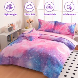 ASKOTU Purple Galaxy Full Bedding Sets for Girls Kids, 6 Pcs Bed in a Bag Full Size Comforter Sets with Sheets