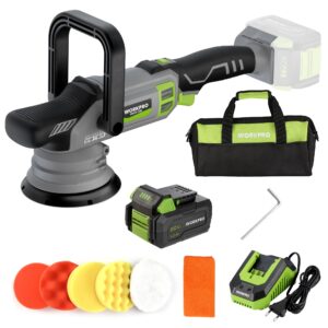 workpro 20v cordless buffer polisher kit, brushless dual action polisher with 4.0ah battery, 7 variable speed up to 5000rpm, random orbital polisher kit for car detailing, waxing, polishing