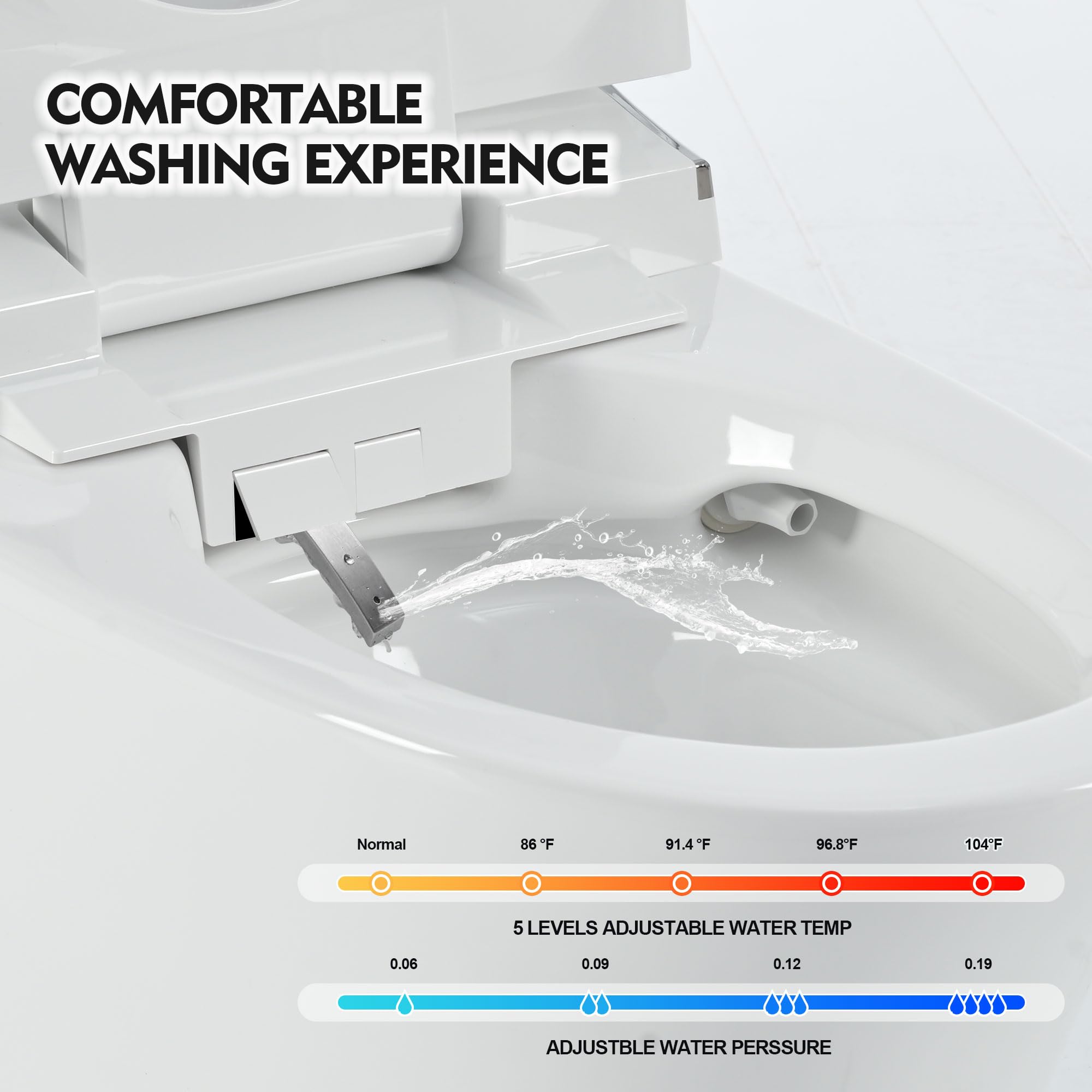 Luxury Smart Toilet with Dryer and warm water, Elongated Bidet Toilet with Heated Seat, with Remote Control, LED Night Light, Power Outage Flushing, Soft Close Cover,White