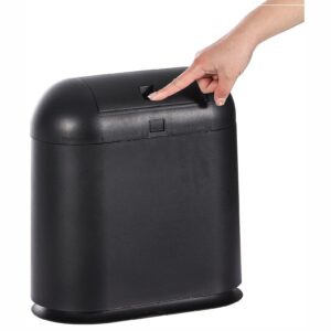 10 liter plastic trash can with press top lid for bathroom,black 2.6 gallon dog proof garbage can,narrow toilet waste basket and covered wastebasket for room bedroom kitchen,office and dorm,pack of 1