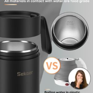 Sekaer Small Travel Portable Electric Kettle, Mini Tea Kettle Hot Water Boiler, 0.5L & 500Watts, with 4 Variable Presets and 304 Stainless Steel, SKE-850B