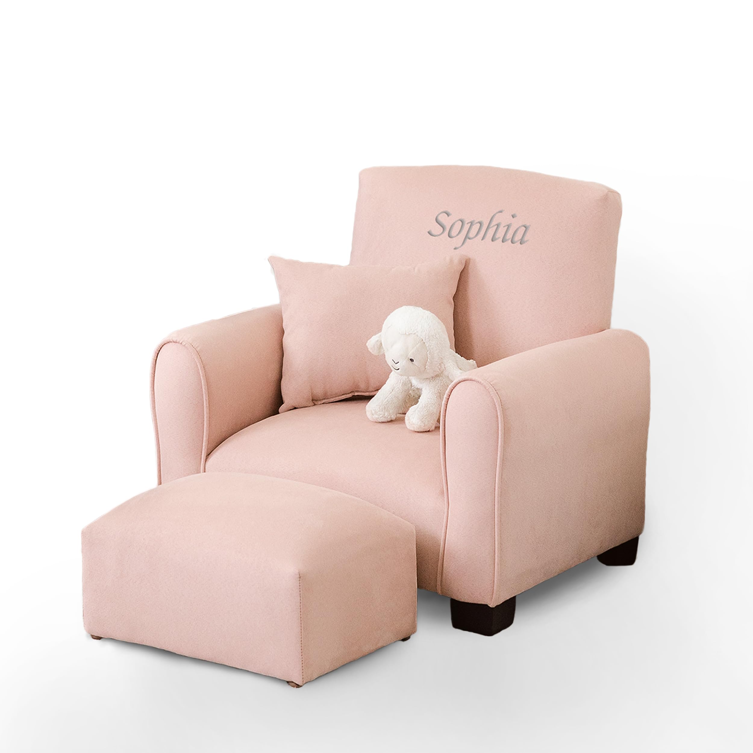 Generic Kids Personalized Chair, Personalized Kids Upholstered Rocking Chair, Toddler Chair with Personalized Name, Comfy Kids Armchair, Kids Chair with Personalization (Blush Suede, Legs), KC100L-PN