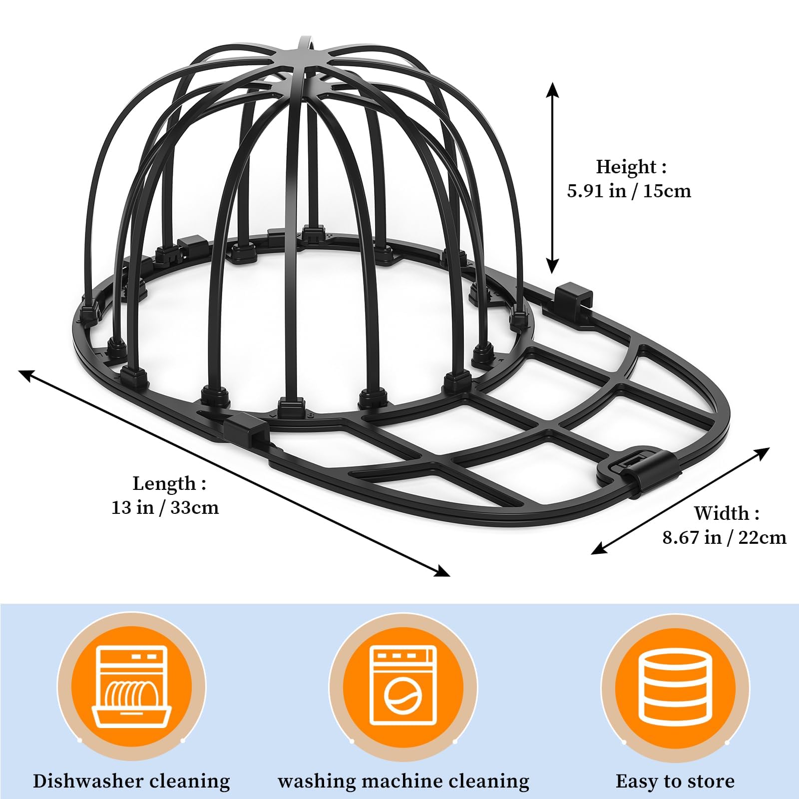 Fododo Cap Washer for Baseball Caps Washing Machine or Dishwasher Hat Washer Frame Washing Cage for Adult Child's Cap (Black-1Pack)