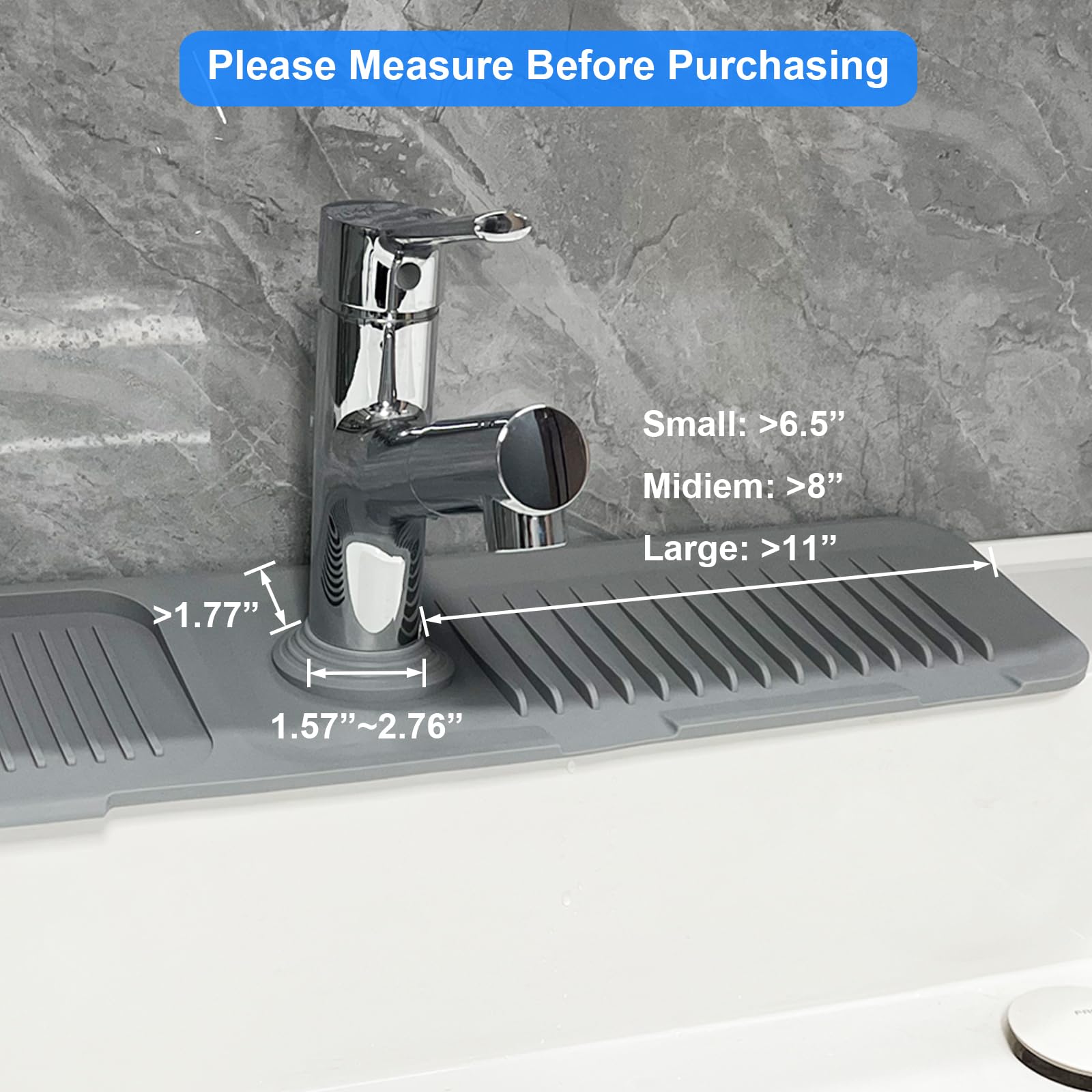 Kitchen Sink Splash Guard, Silicone Draining Mat for Kitchen Sink Sponge Holder Drying Mat for Kitchen Counter Faucet Handle Drip Catcher Tray Mat Sink Accessories Gadgets for Kitchen Bathroom - Grey