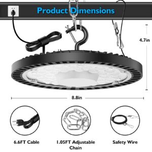 TOBUSA 24000LM UFO LED High Bay Lights, 150W LED Shop Lights, 600W MH/HPS Equivalent Warehouse Lights 5000K, Waterproof Industrial Commercial Lighting Fixtures for Workshop Barn Garage, 2-Pack