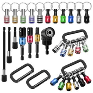 anglekai 18pcs bit holder cool gadgets, 11pcs drill bit holder keychain/ 3pcs impact drill bit sockets adapter/ 3pcs 1/4’’ quick hex shank/ 105°right angle drill driver 1/4’’hex shank screwdriver bit