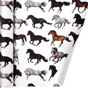 12 Sheets Horse Wrapping Paper Western Cowboy Gift Wrap Paper Redeo Gift Wrap Paper for Birthday Party Baby Shower DIY Craft, 19.7 × 27.6 Inch