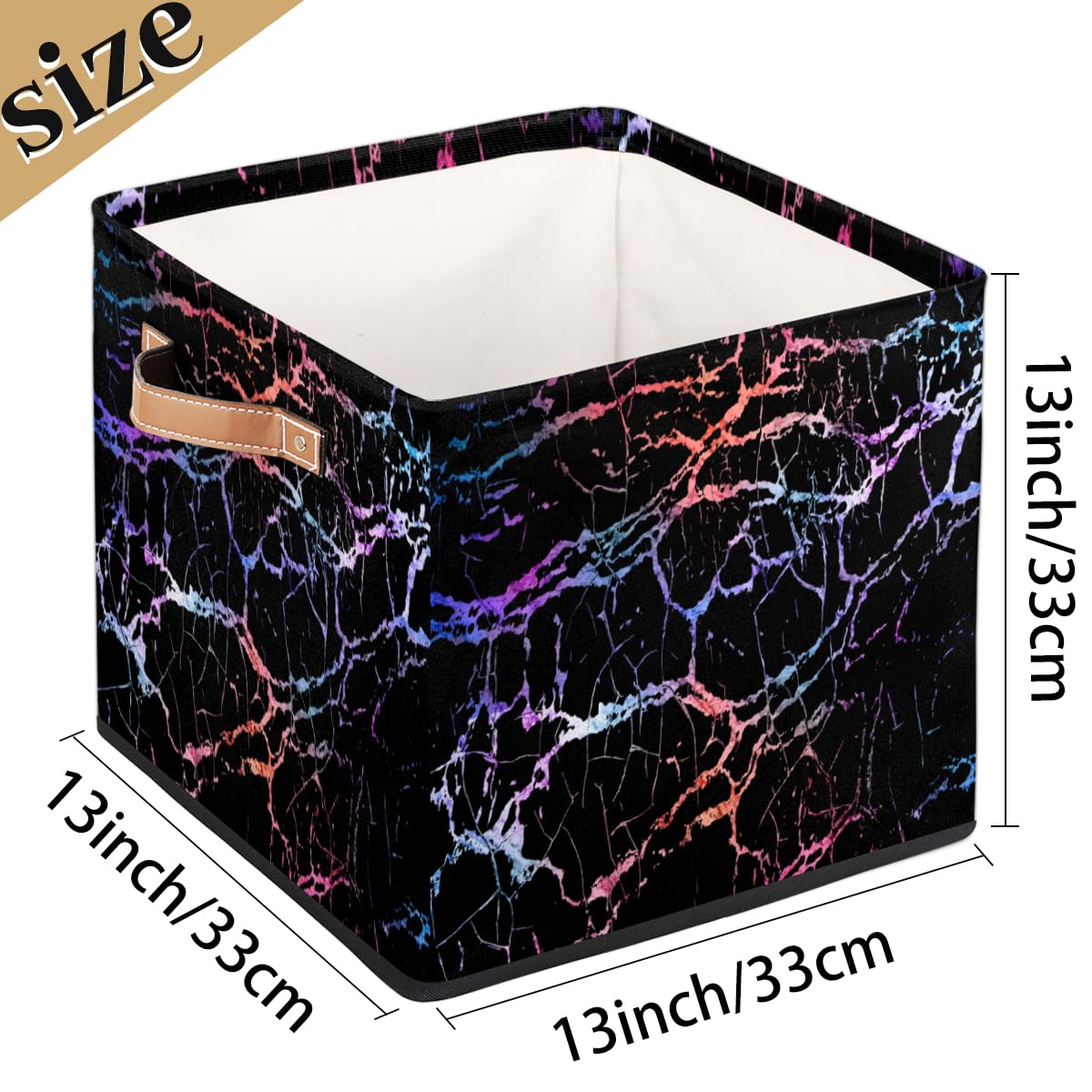 TropicalLife Marble 13x13x13 Inch Large Fabric Storage Cubes, Collapsible Cube Storage Bins Marble Organizer Boxes Cube Baskets for Organizing Closet Shelves