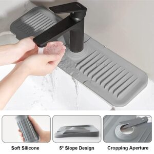 Kitchen Sink Splash Guard, Silicone Draining Mat for Kitchen Sink Sponge Holder Drying Mat for Kitchen Counter Faucet Handle Drip Catcher Tray Mat Sink Accessories Gadgets for Kitchen Bathroom - Grey