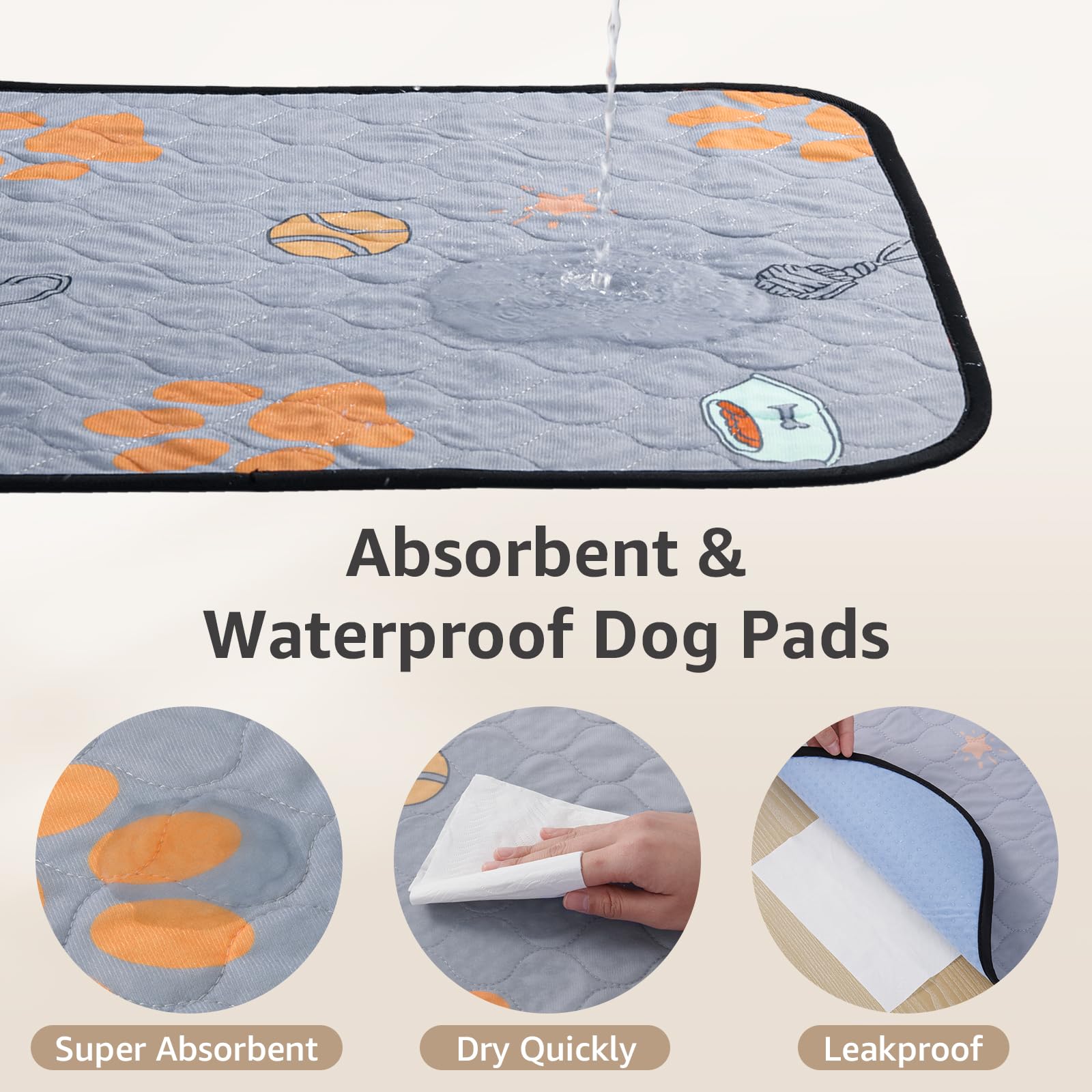 Dog Pee Pads Washable, 65"x48" Extra Large Absorbent Dog Playpen Mat Reusable Pee Pads for Indoors Dog Potty, Non-Slip Waterproof Pads for Bed, Floor, Incontinence, Dog Housebreaking Supplies